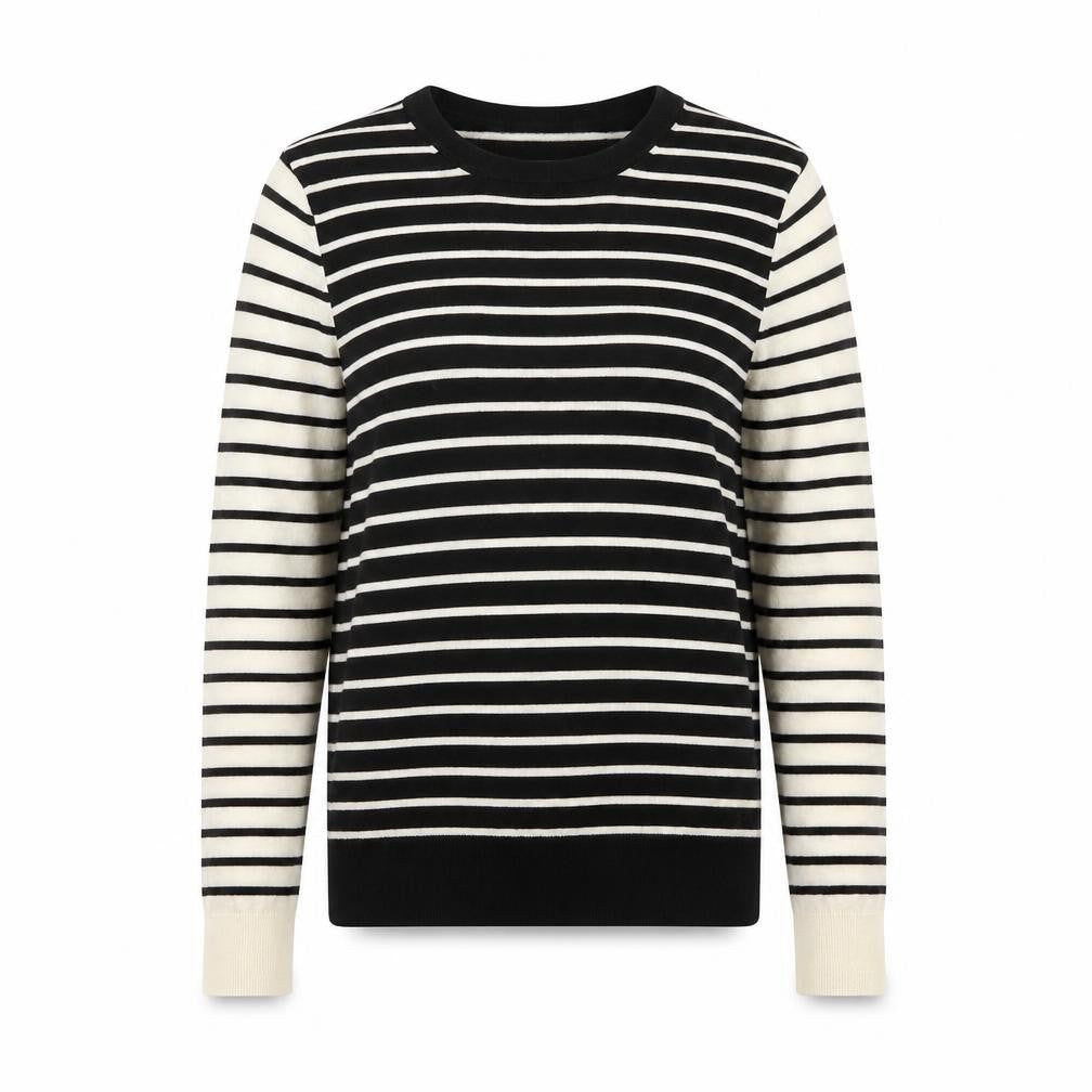 Marks & Spencer Women’s Black Ivory Stripe Merino Wool Jumper UK 8