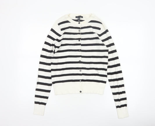New Look Women’s Ivory Black Stripe Knit Button Cardigan UK 8