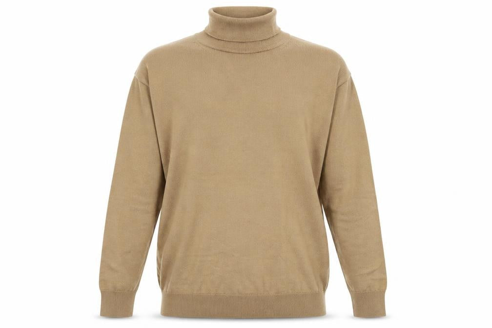 Marks & Spencer Men Beige L Merino Wool Blend Roll Neck Jumper