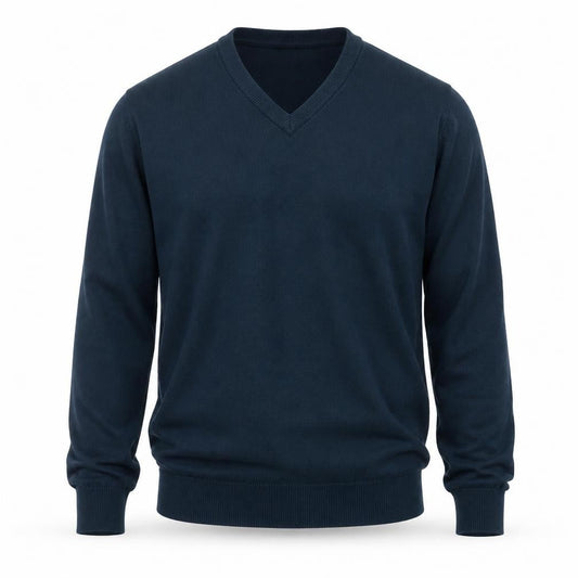 Marks & Spencer Men Blue M Pure Cotton V-Neck Knit Pullover Jumper