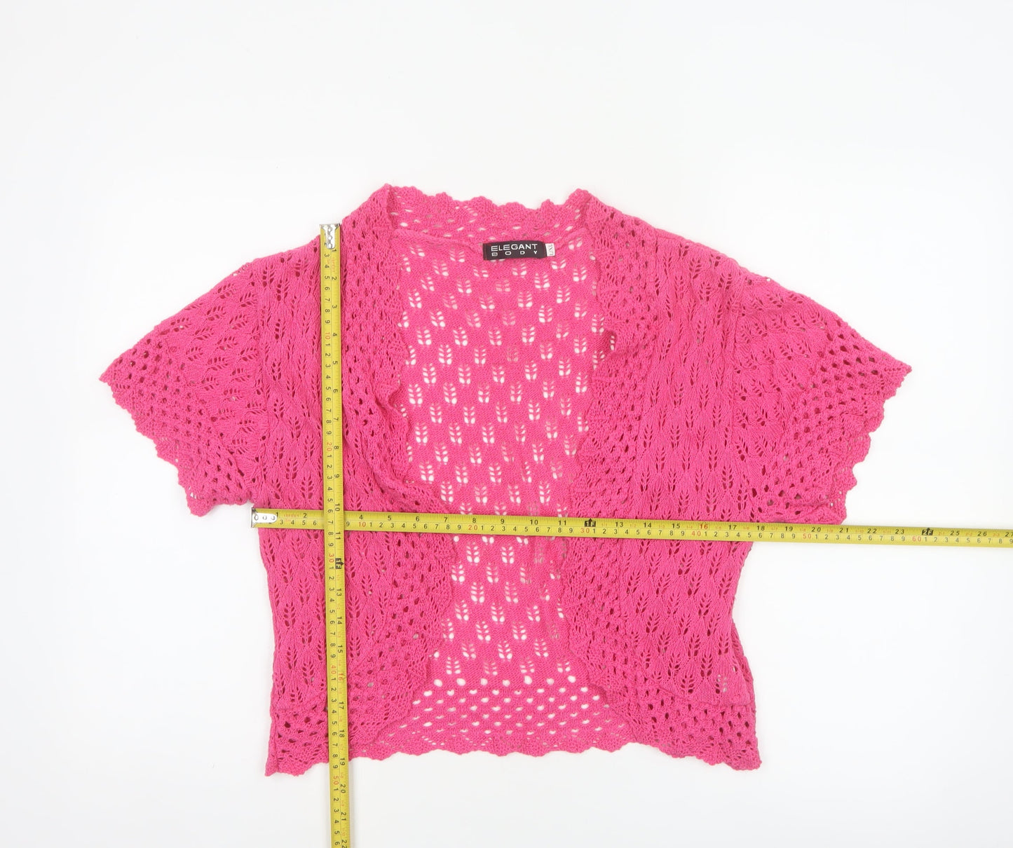 Elegant Body Women Pink XL Open Knit Short Sleeve Shrug Cardigan