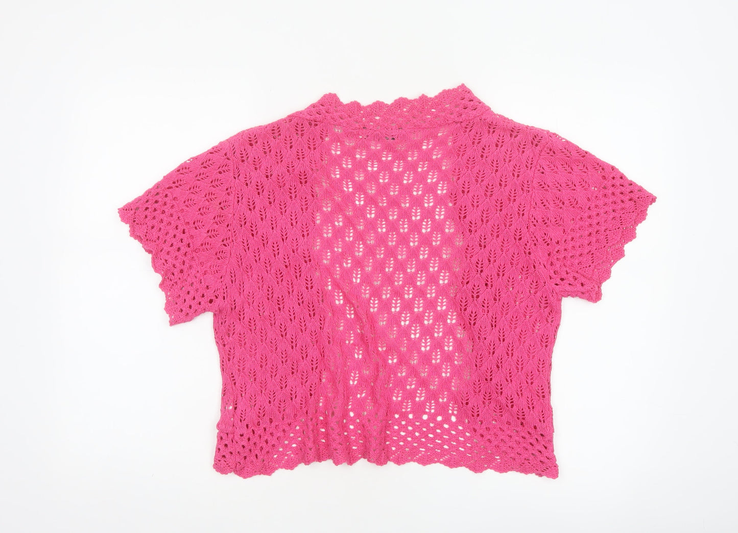 Elegant Body Women Pink XL Open Knit Short Sleeve Shrug Cardigan