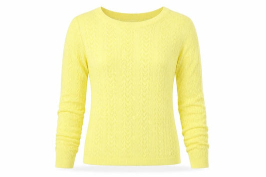 Mango MNG Women Yellow S Pointelle Knit Crew Neck Pullover Jumper