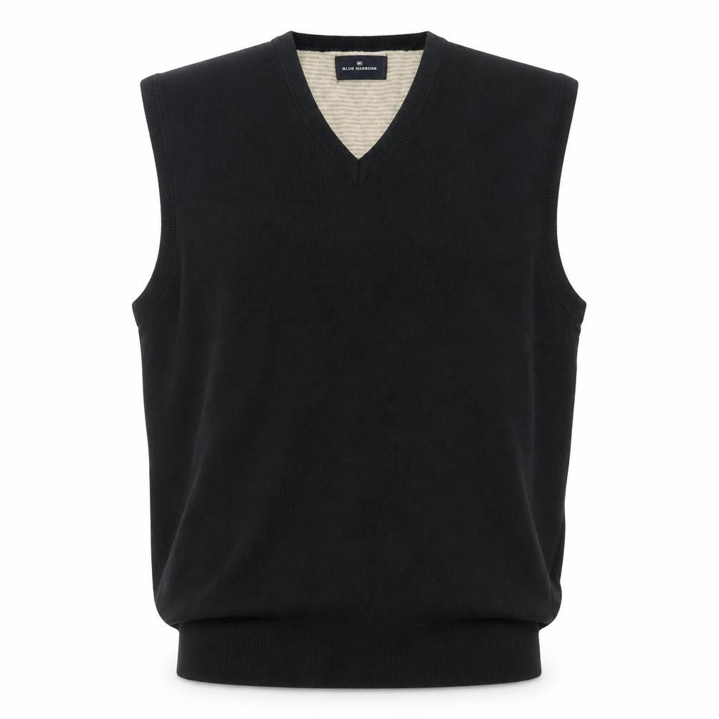 Blue Harbour Mens Black L V-Neck Cotton Knit Sleeveless Jumper Vest