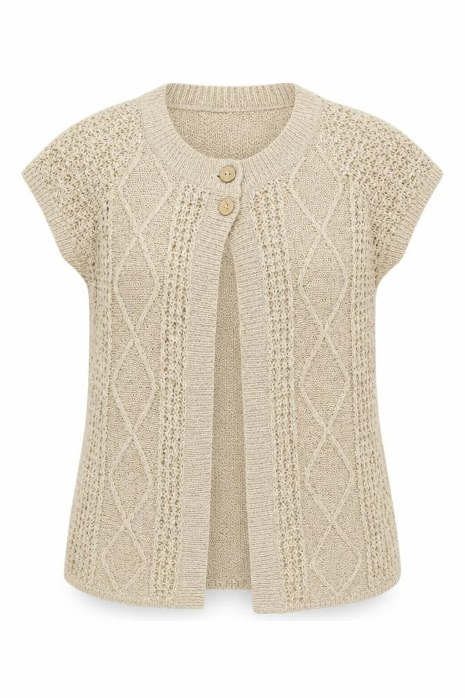Joe Browns Women’s Beige UK 18 Open Knit Cap Sleeve Cardigan