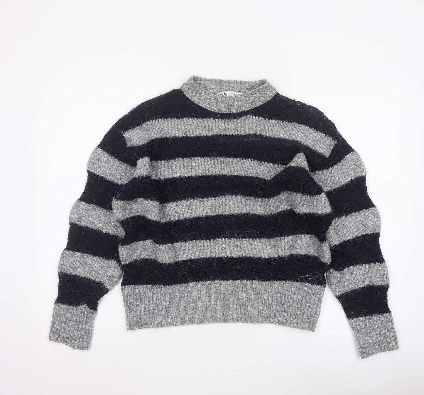 Zara Women Grey Black Striped Knit Pullover Jumper Size S Wool Blend