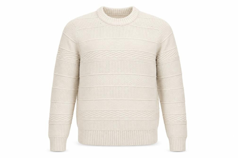 Marks & Spencer Men Ivory S Chunky Knit Striped Crew Neck Jumper