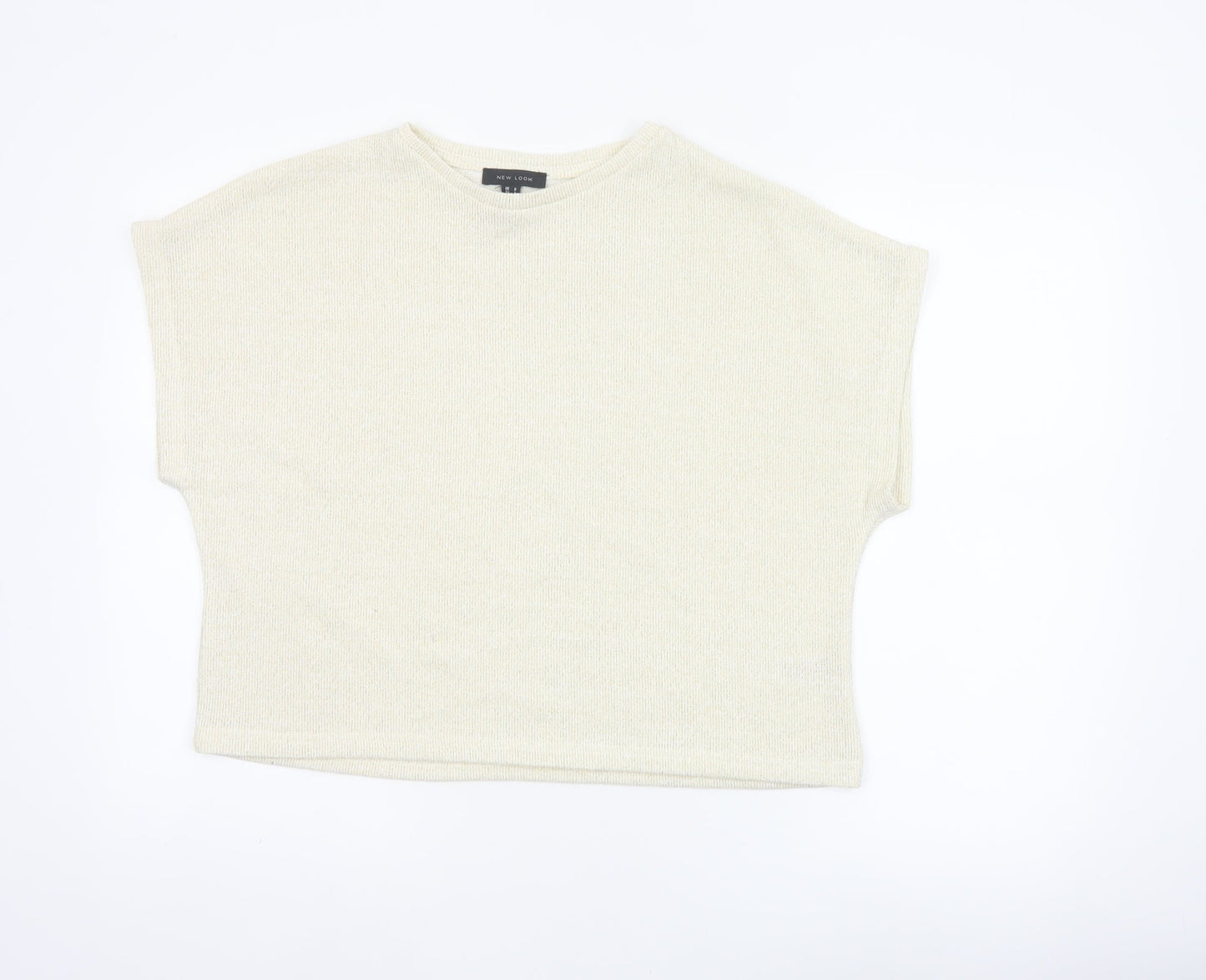 New Look Women Ivory Glitter Knit Cap Sleeve T-Shirt Size S