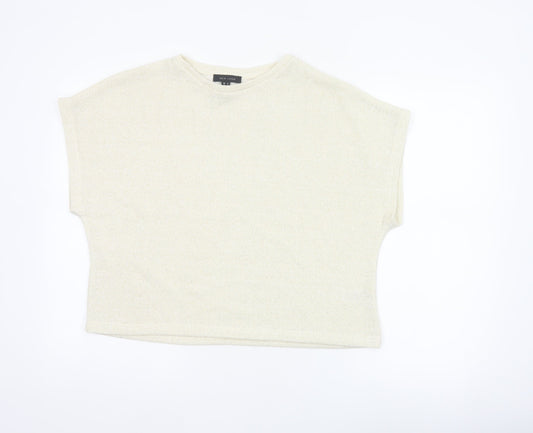New Look Women Ivory Glitter Knit Cap Sleeve T-Shirt Size S
