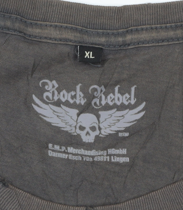 Rock Rebel Men's Grey XL Skull Graphic Rock T-Shirt Cotton