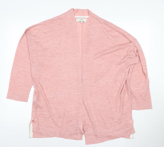 Next Women Pink UK 18 Open Knit Linen Blend Cardigan 3/4 Sleeve