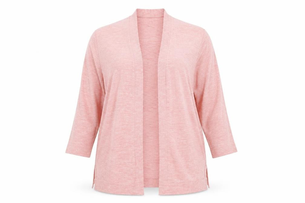 Next Women Pink UK 18 Open Knit Linen Blend Cardigan 3/4 Sleeve