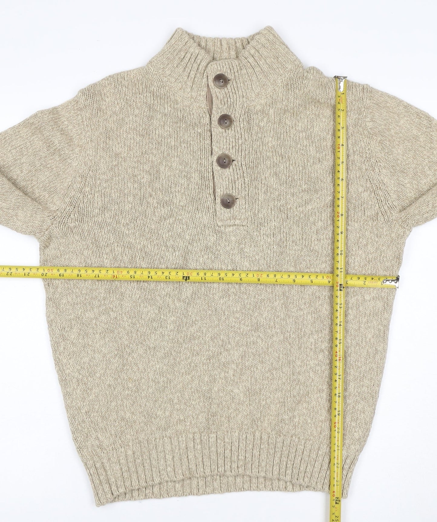 L.L.Bean Men’s Beige Cotton Henley Jumper Size S Chunky Knit