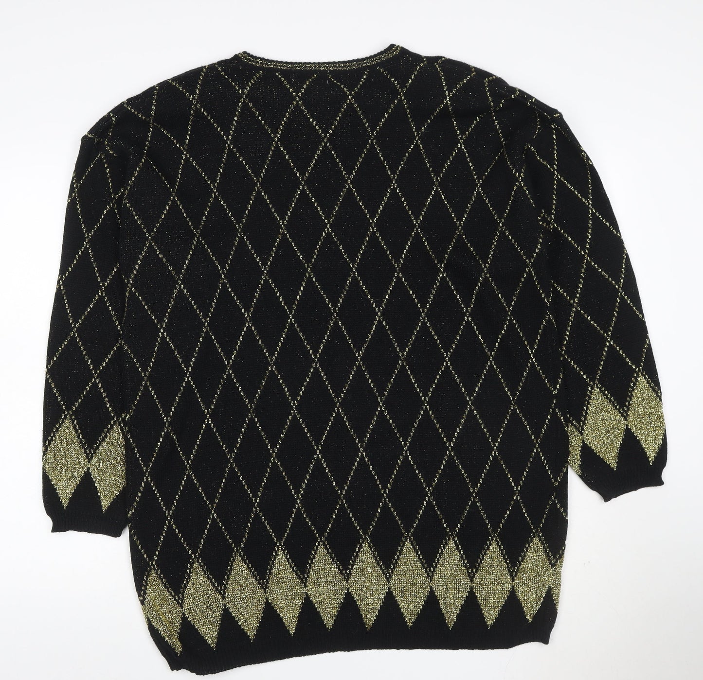 Koret Women’s Black Gold Argyle Glitter Knit Jumper UK 22 Vintage