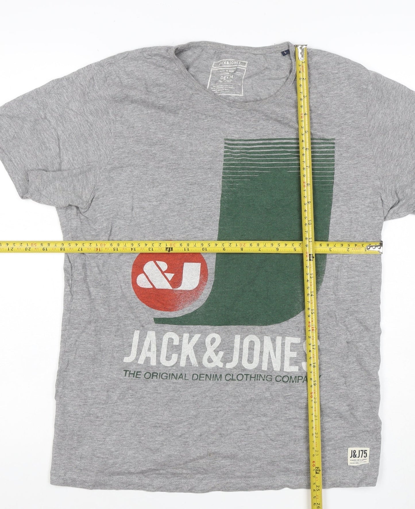 Jack & Jones Men Grey L Graphic Logo Crew Neck Short Sleeve T-Shirt