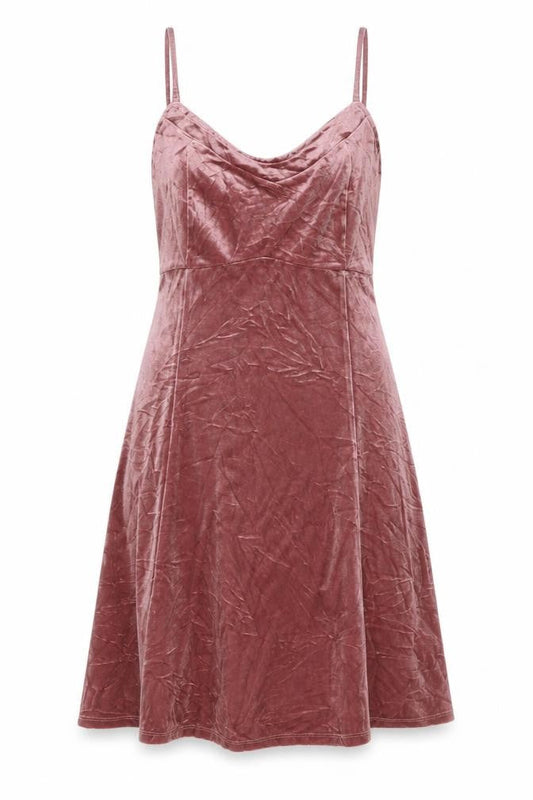 Hollister Women Pink M Velvet Fit & Flare Strappy Mini Party Dress