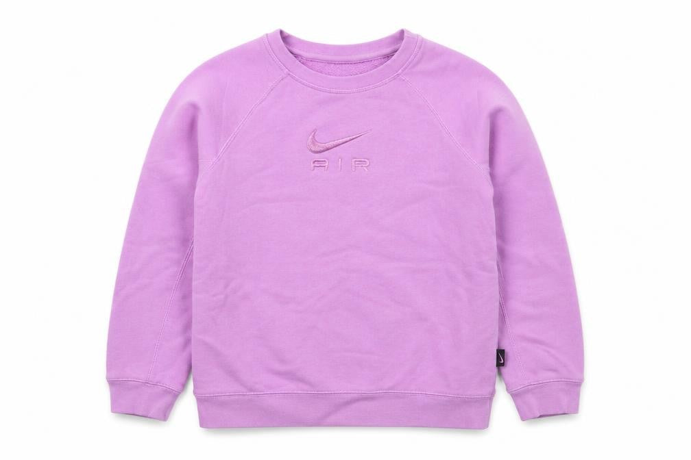 Front view of Nike girls’ purple 158cm air logo embroidered crew neck sweatshirt