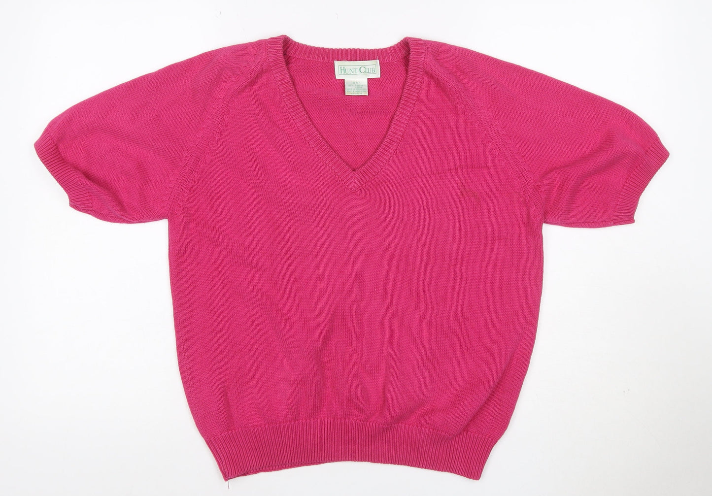 Hunt Club Women’s Pink S Cotton V-Neck Short Sleeve Knit Jumper