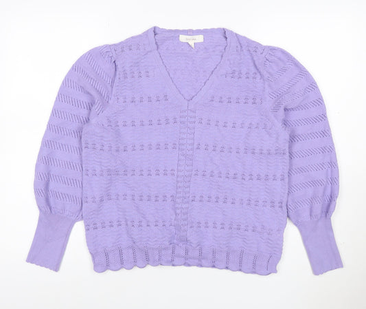 Per Una Women Purple Open Knit V-Neck Cardigan Size 18