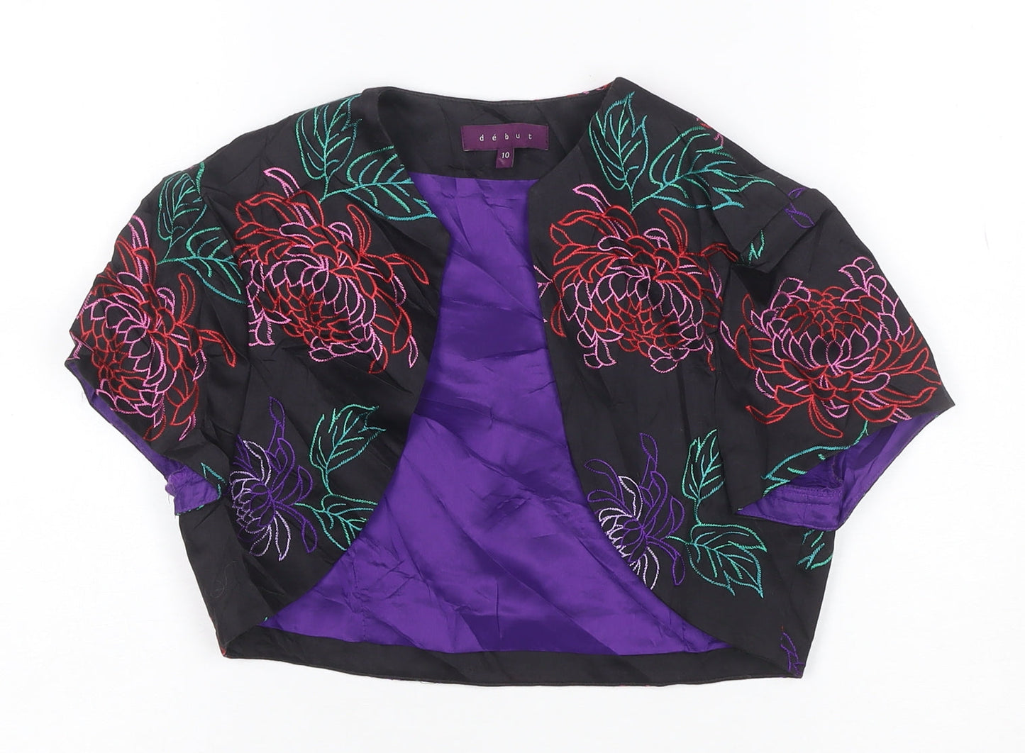 Debut Women’s Multicoloured Floral Embroidered Cropped Blazer UK 10