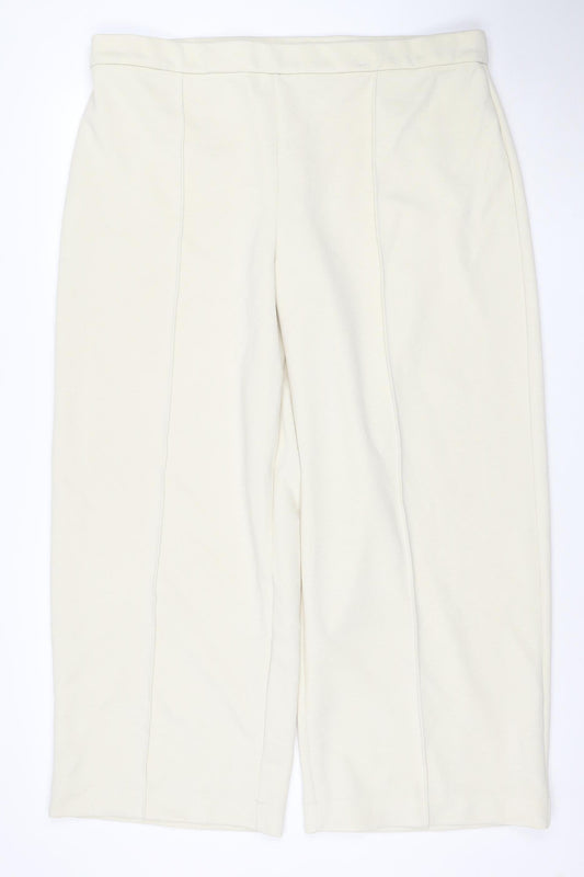 Marks & Spencer Women Ivory Size 22 Regular Wide-Leg Trousers