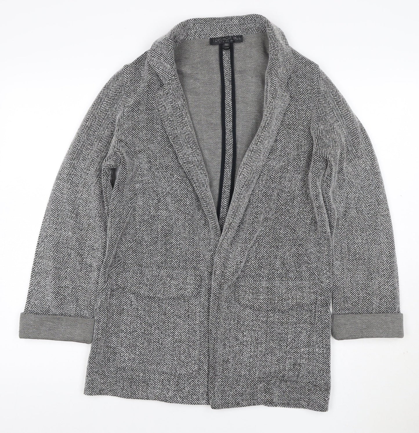 Topshop Tall Women’s Grey Herringbone Knit Open Coatigan UK 8