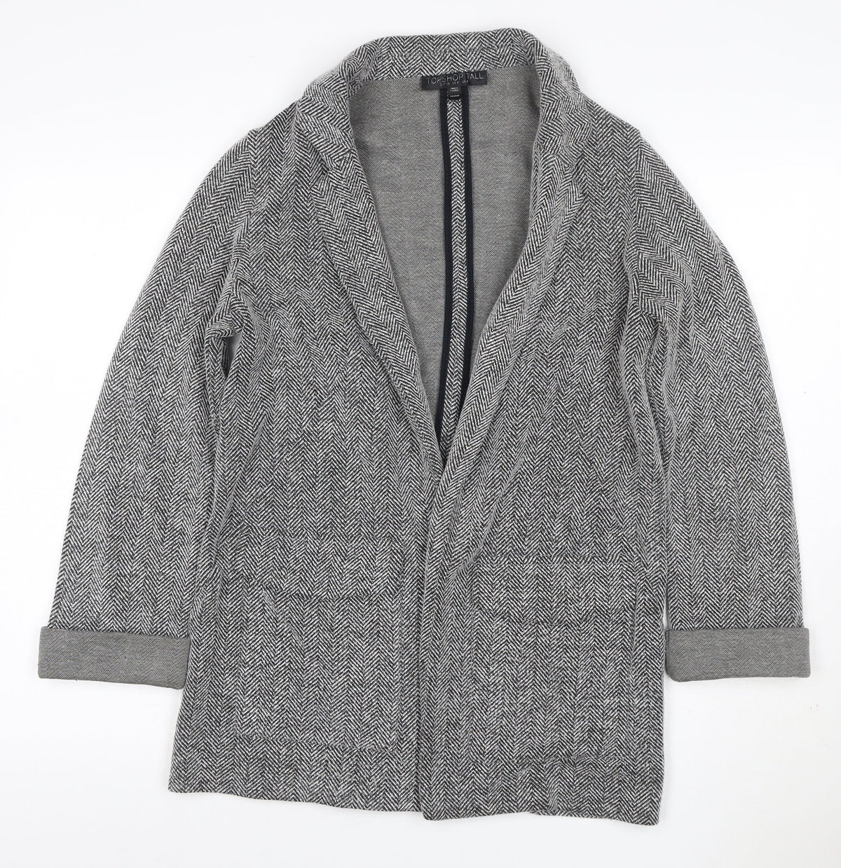 Topshop Tall Women’s Grey Herringbone Knit Open Coatigan UK 8
