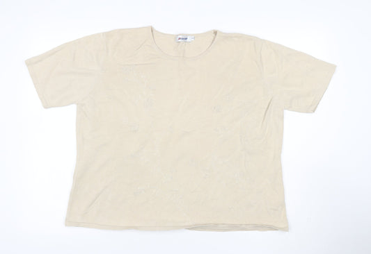 Damart Women’s Ivory Size 20 Floral Beaded Knit Short Sleeve Top