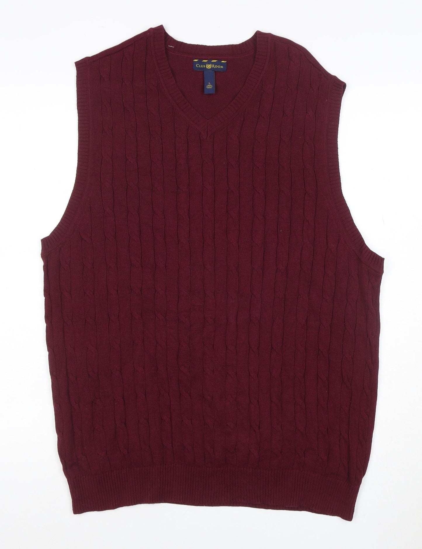 Club Room Men’s Red Cable Knit V-Neck Cotton Jumper Vest Size L