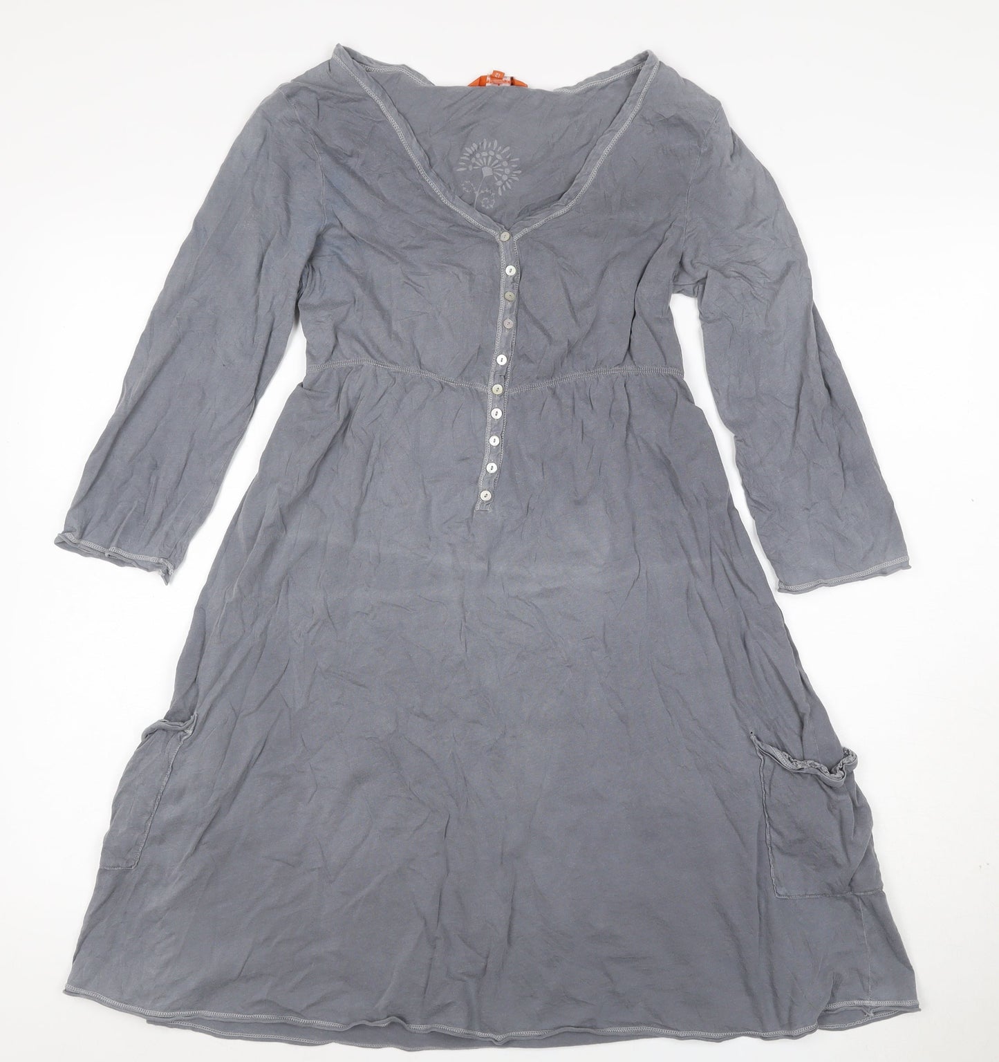 White Stuff Women Grey UK 12 Fit & Flare Knee Dress Long Sleeve Pockets