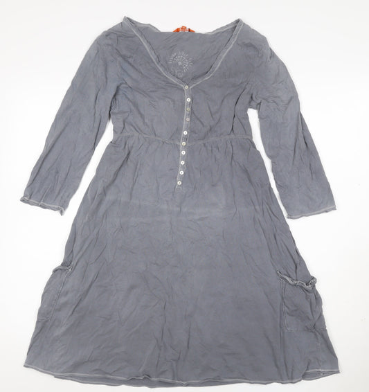 White Stuff Women Grey UK 12 Fit & Flare Knee Dress Long Sleeve Pockets