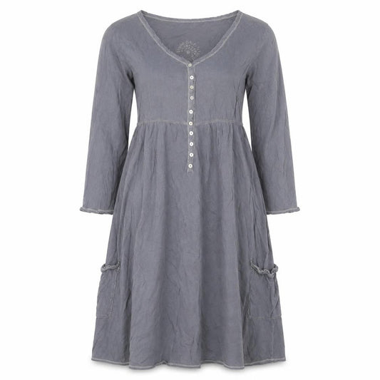 White Stuff Women Grey UK 12 Fit & Flare Knee Dress Long Sleeve Pockets