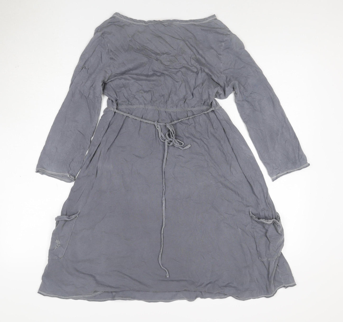 White Stuff Women Grey UK 12 Fit & Flare Knee Dress Long Sleeve Pockets