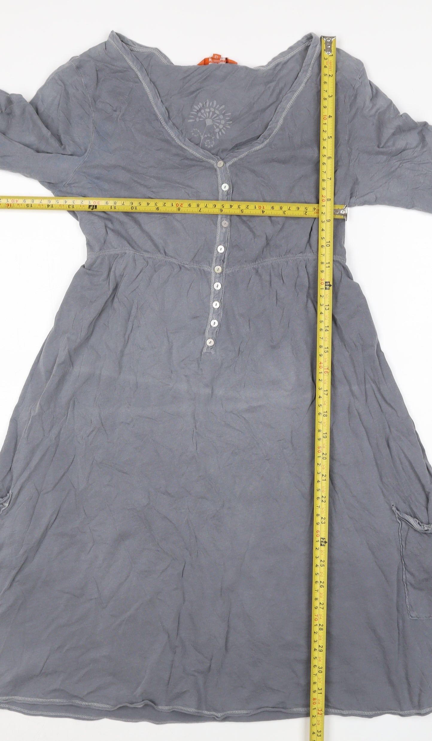 White Stuff Women Grey UK 12 Fit & Flare Knee Dress Long Sleeve Pockets
