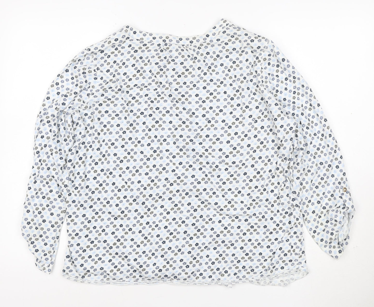 White Stuff Women White Floral Button-Up Blouse UK 16 3/4 Roll Tab Sleeves