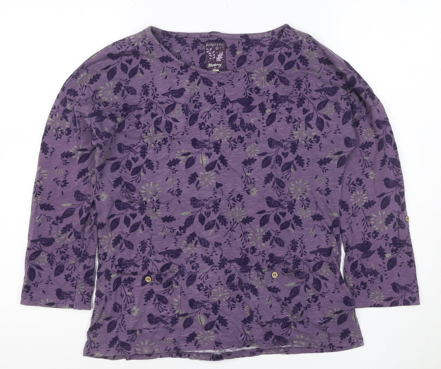Mantaray Women Purple 12 Floral Bird Cotton Button-Up Long Sleeve Top