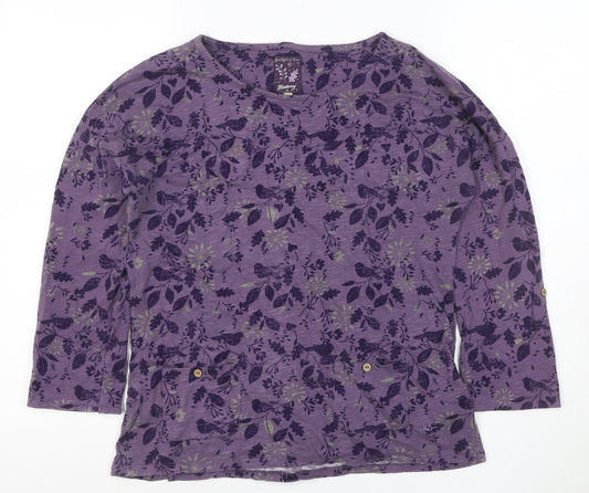 Mantaray Women Purple 12 Floral Bird Cotton Button-Up Long Sleeve Top