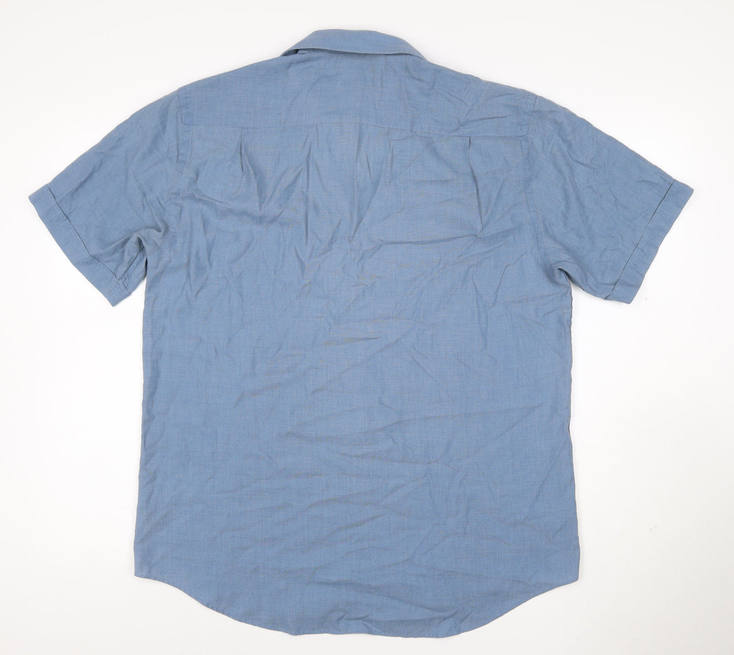 Jack Reid Mens Blue 15.5 Cotton Rich Short Sleeve Button-Up Casual Shirt
