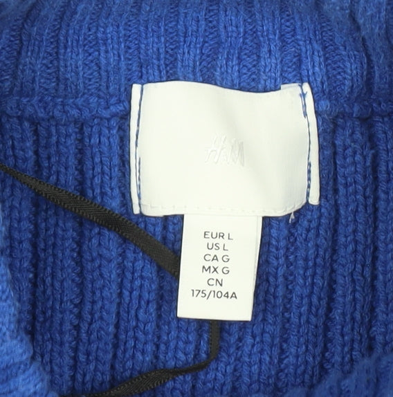 H&M Women Blue Rib Knit Mock Neck Raglan Pullover Jumper UK 16