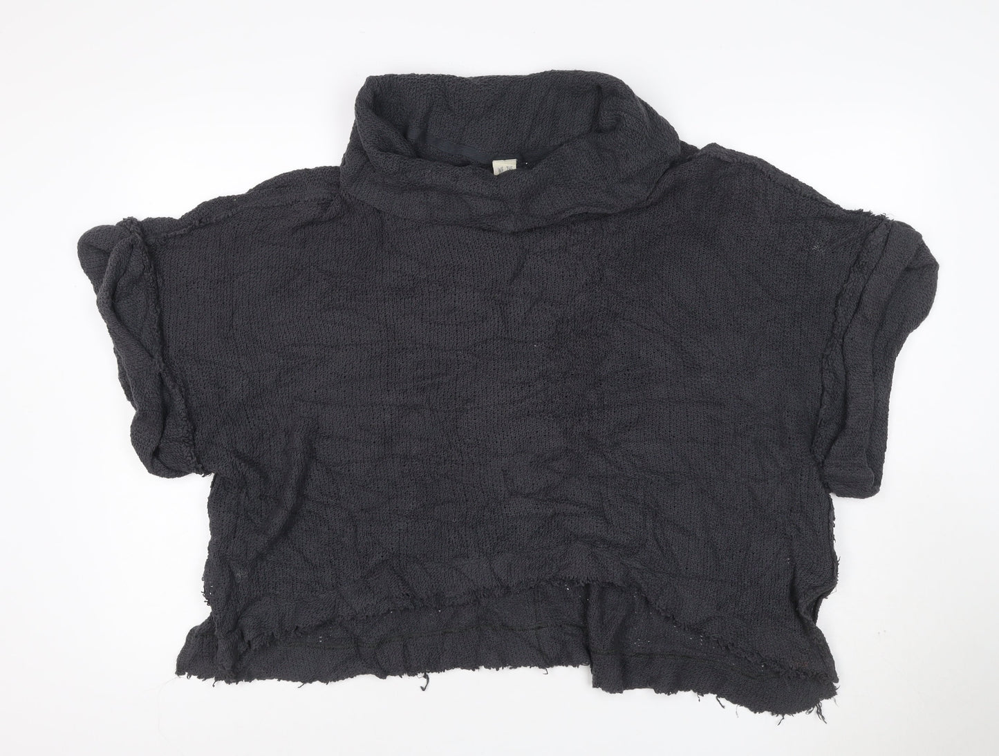 We The Free Women Black XS Cowl Neck Distressed Cotton Knit Pullover