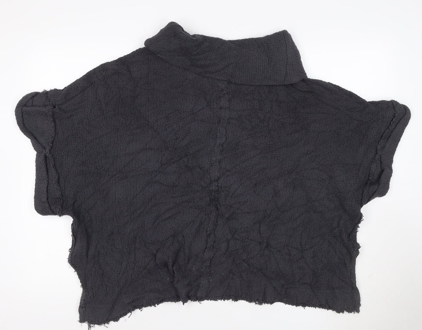 We The Free Women Black XS Cowl Neck Distressed Cotton Knit Pullover