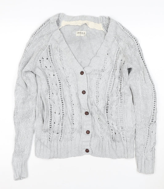 M&S Women Grey UK 10 Cable Knit V-Neck Button Cardigan