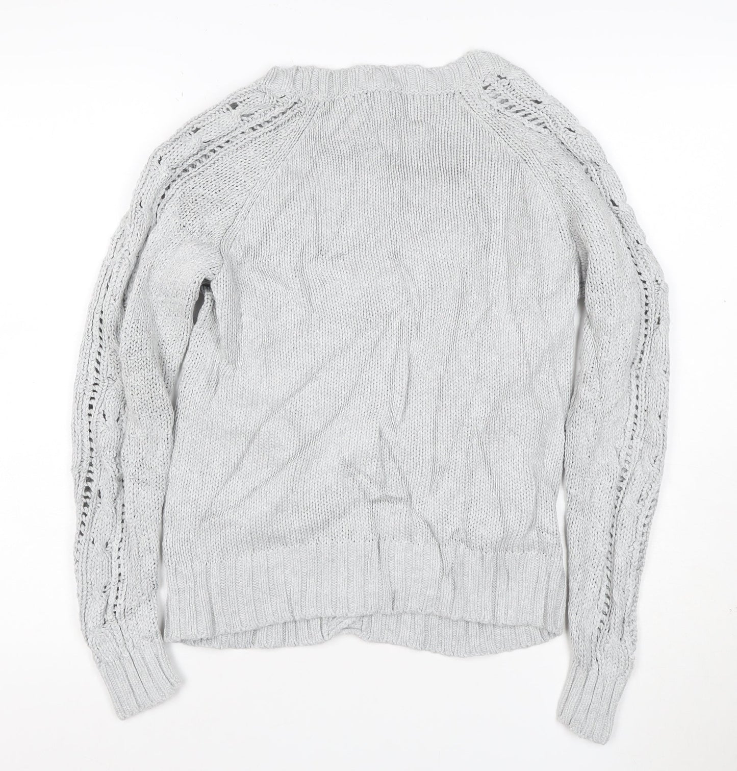 M&S Women Grey UK 10 Cable Knit V-Neck Button Cardigan