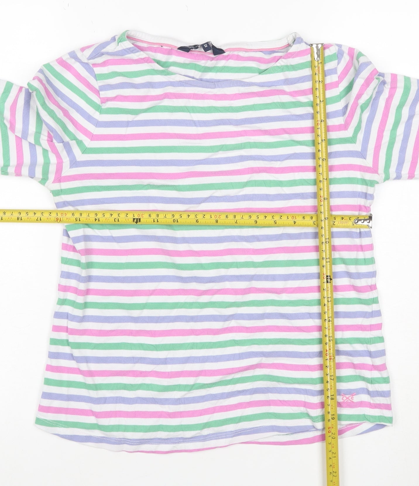 Crew Clothing Company Women Multicoloured Stripe Jersey Top UK 12 3/4 Sleeve