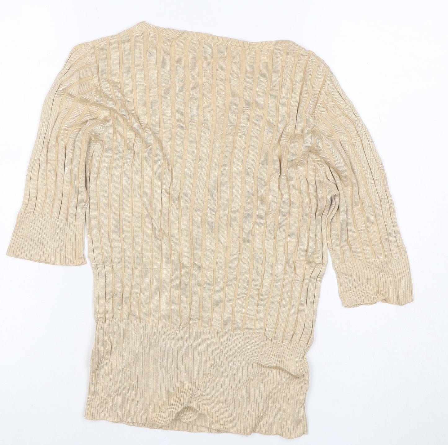 Debenhams Women Beige UK 12 V-Neck Textured Knit 3/4 Sleeve Top