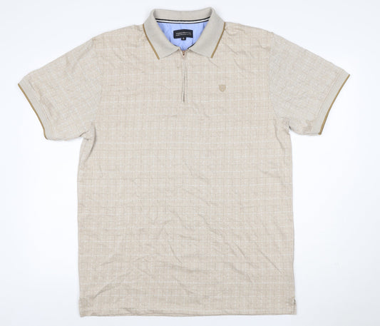 Charles Norton Men's Beige XL Geometric 1/4 Zip Polo Shirt