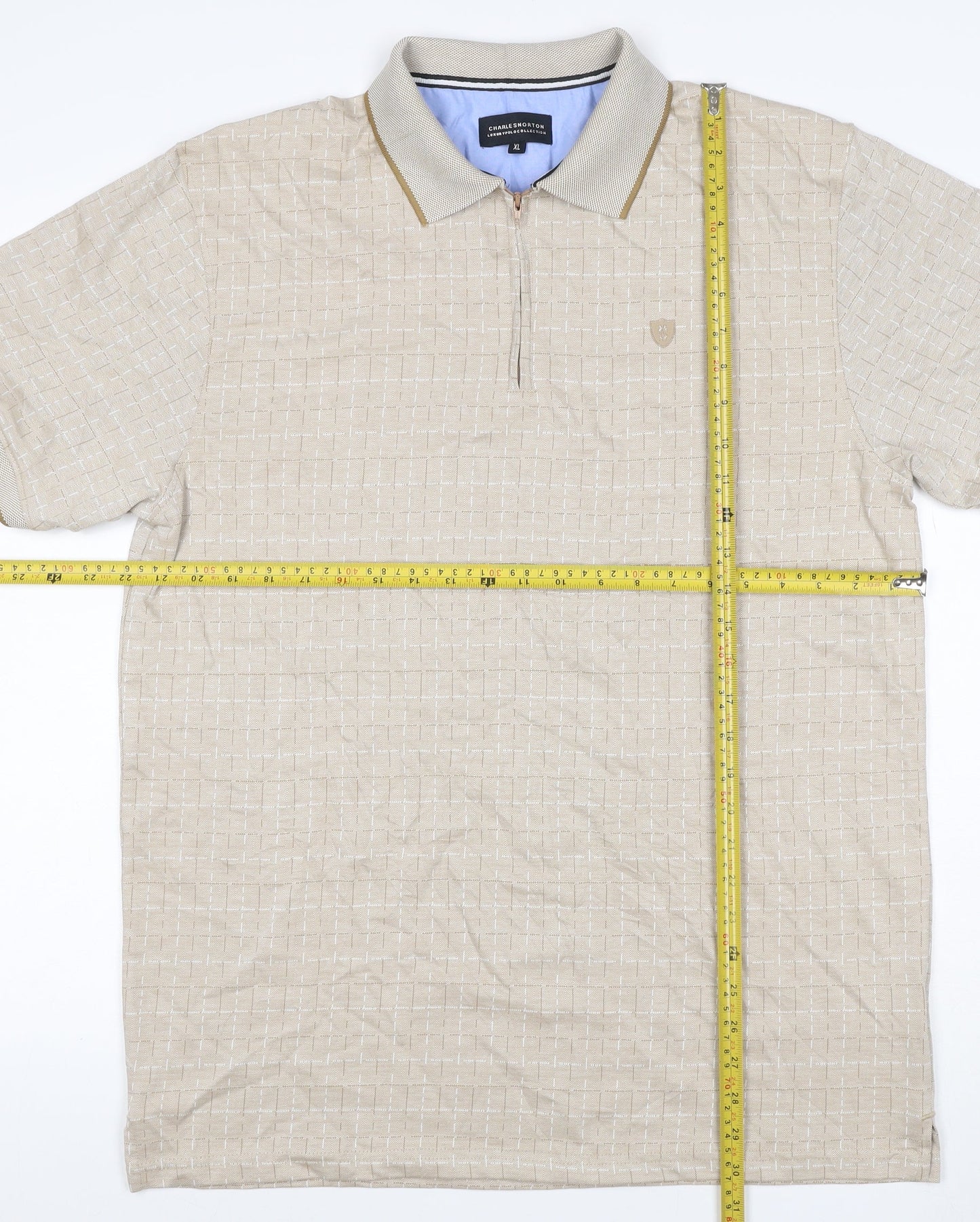 Charles Norton Men's Beige XL Geometric 1/4 Zip Polo Shirt