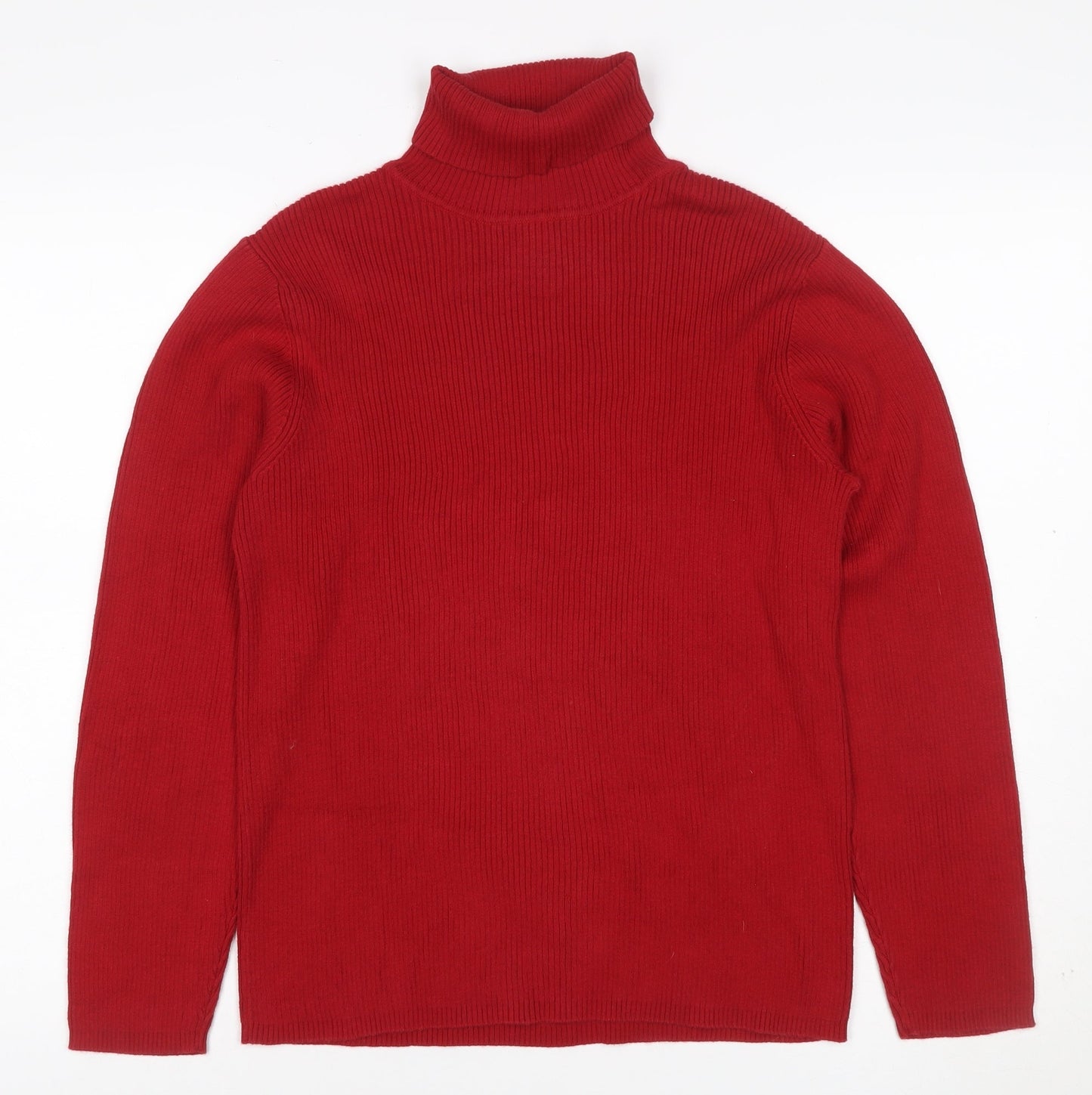 Charter Club Women’s Red Cotton Roll Neck Rib Knit Jumper Size L
