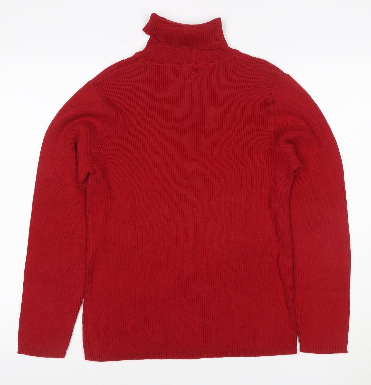 Charter Club Women’s Red Cotton Roll Neck Rib Knit Jumper Size L