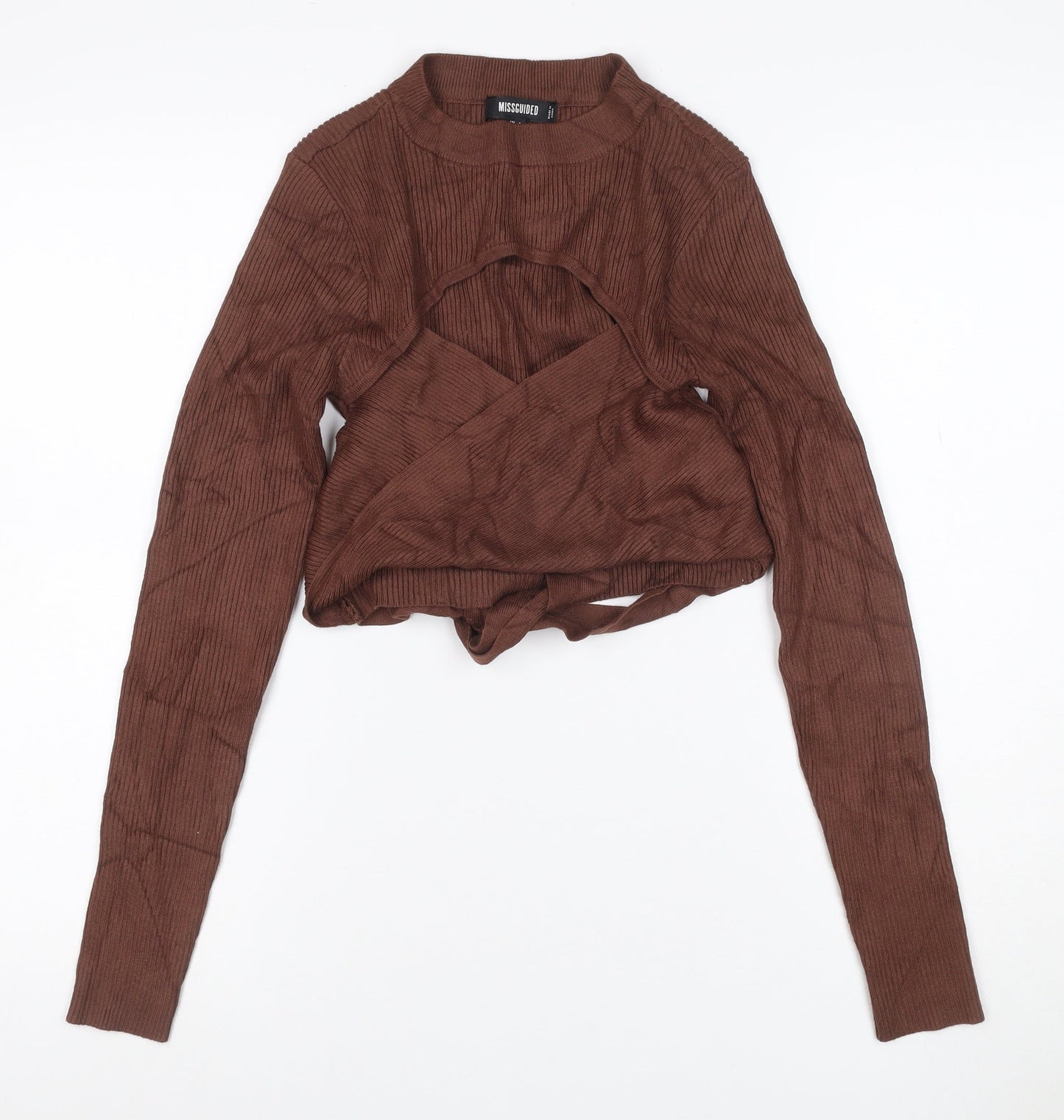 Missguided Women’s Brown UK 8 Rib Knit Wrap Tie Jumper
